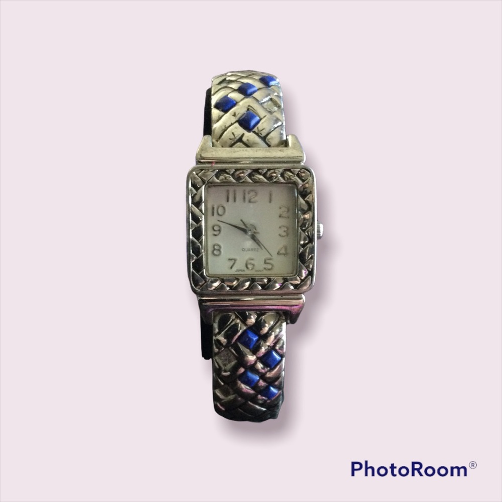 Silver and cobalt blue detailed design watch